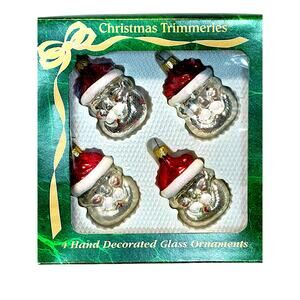 VTG Hand Decorated Jolly Rosy Cheek Santa Ornaments Set of 4